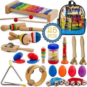 SMART WALLABY Toddler Musical Instruments Set, 25 pcs Wooden Educational Music